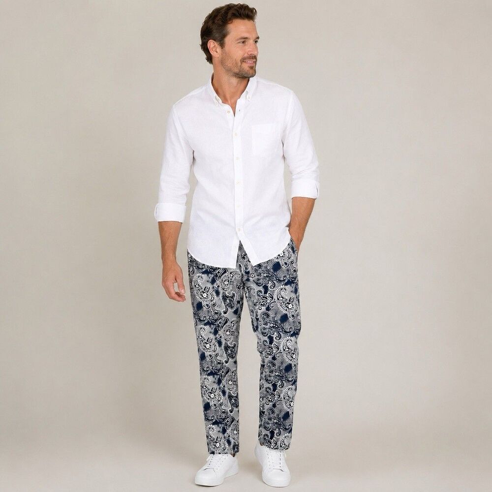 Barabas Men’s Pants 34x29 Slim Fit Paisley Cropped Ankle Date Brunch Wedding